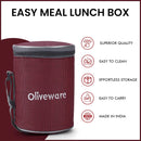 oliveware Easy Meal Plastic Lunch Box with Insulated Fabric Bag, BPA Free & Leak Proof, Set of 3 (290ml, 600ml, 600ml), Full Meal - Red