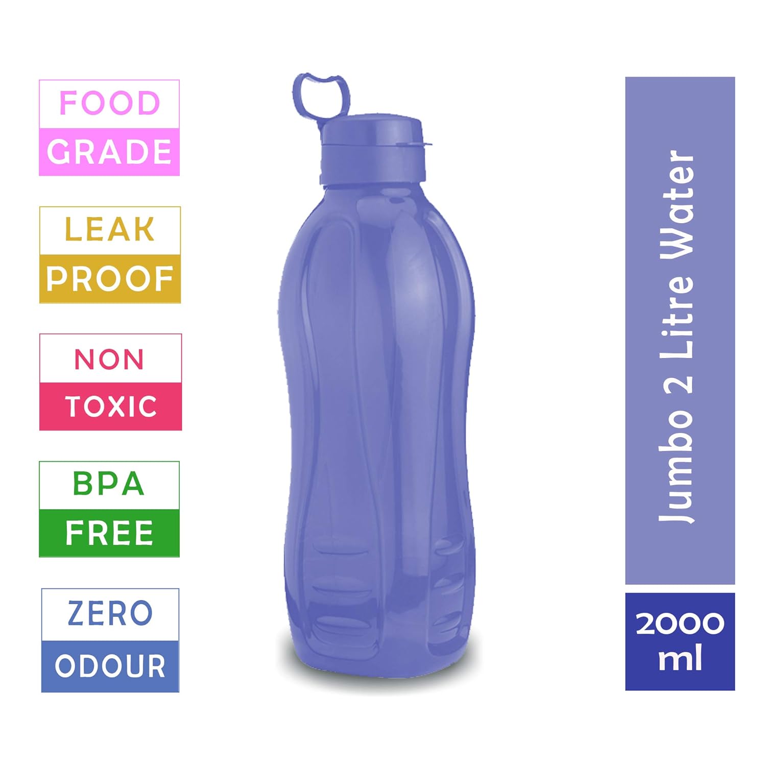 Oliveware Premium Plastic Water Bottle, 1000ML, 2L, Set of 2, Blue And Purple Mix