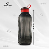 oliveware Jumbo 2 Litre Water Bottle, 100% Leak Proof, BPA Free Premium Plastic Bottle, for Home & Office, Sturdy with Holder, Pack of 1 - (Black_Red)