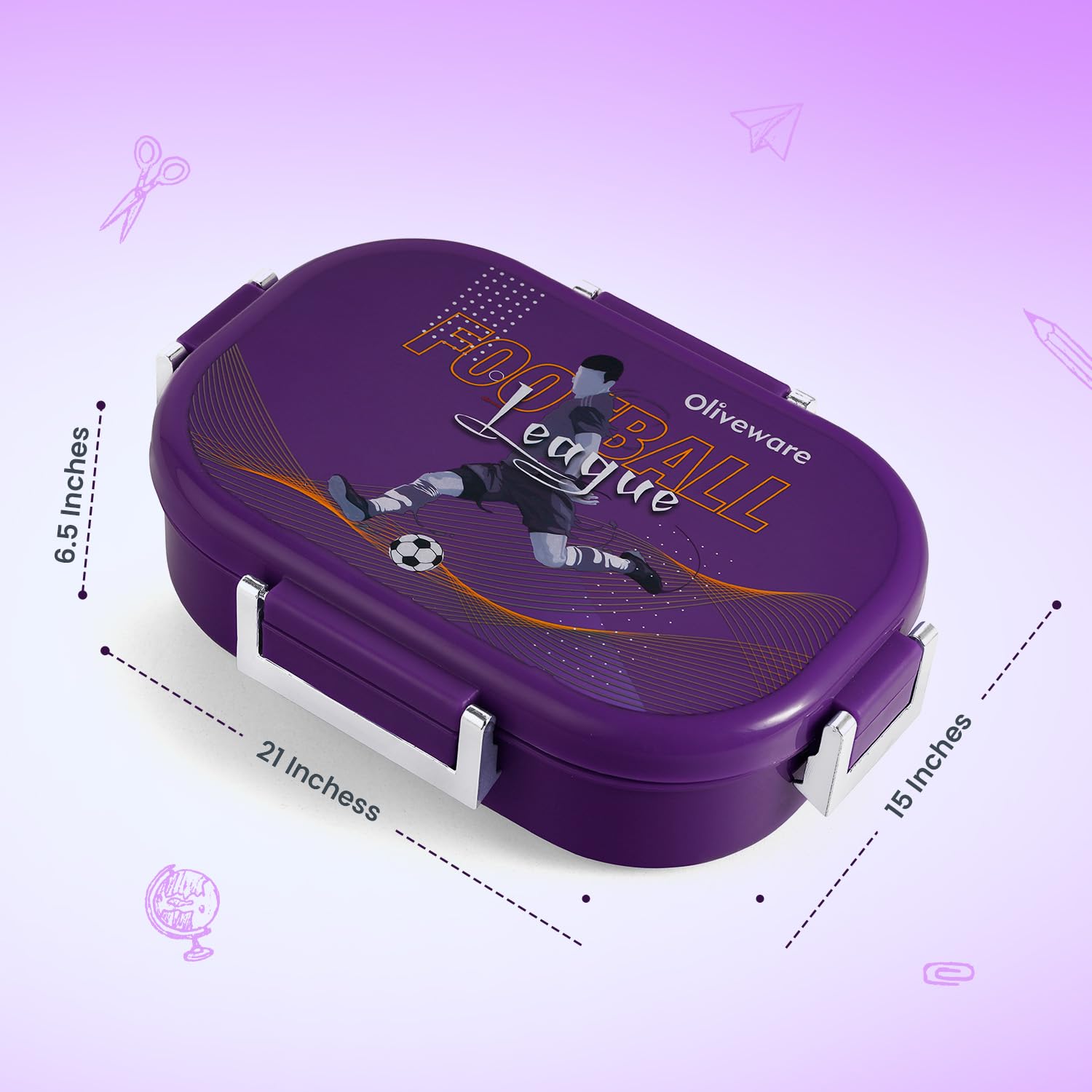 Oliveware Snacky Kids Lunch Box, Stainless Steel in 700ml Include Sabzi Container(180ml) & Steel Spoon, Food Grade BPA Free, Leak Proof & Colourful Designs (Voilet)