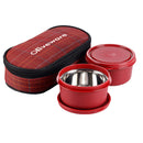 SOPL-OLIVEWARE Deniz Lunch Box, 2 Stainless Steel Containers (450 ml Each), Leak Proof & Microwave Safe, Insulated Fabric Bag, Full Meal & Easy to Carry (Red)