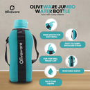 SOPL-OLIVEWARE Jumbo Water Bottle With Washable Carry Sleeve, Shoulder Strap, 2 Litre Bottle, BPA Free & Leak Proof, Fits in Fridge, Pack of 2 - Blue