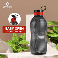 Oliveware King 2 Litre Water Bottle | For Home, Office & Gym | 2000 ML Jumbo Size | Sturdy with Holder | BPA Free Premium Bottle | Best Big 2L Bottle - Black Red (Plastic)