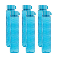 oliveware Premium RIDGED Range Plastic Water Bottle, 400ml, Set of 6, Blue