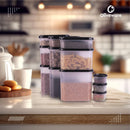 SOPL-OLIVEWARE Modular Storage Containers with Airtight Lid, BPA Free, For Pulses, Rice, Dal & Atta, Set of 12 (3x1800ml, 3x1200ml, 3x600ml & 3x180ml) - Black, Plastic