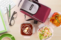 SOPL-OLIVEWARE Duke Glassware Lunchbox, Borosilicate Glass & Microwave Proof, Safety Lock Airtight Lid, 3 Container with 320ml Each - Red