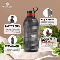 Oliveware King 2 Litre Water Bottle | For Home, Office & Gym | 2000 ML Jumbo Size | Sturdy with Holder | BPA Free Premium Bottle | Best Big 2L Bottle - Black Red (Plastic)