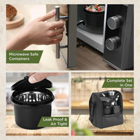 SOPL-OLIVEWARE Teso Pro Lunch Box With Steel Cutlery,3 Microwave Safe Inner Steel Containers With Bpa Free Lids(290Ml,450Ml&600Ml)Plastic Pickle Box(130Ml)Steel Water Bottle(750Ml)-Black,600 ML