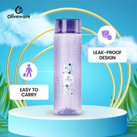 oliveware Round Water Bottle, BPA Free & 100% Leak Proof, 1 Litre Bottle, Better Grip, for Home & Office Use, Set of 6 - Voilet