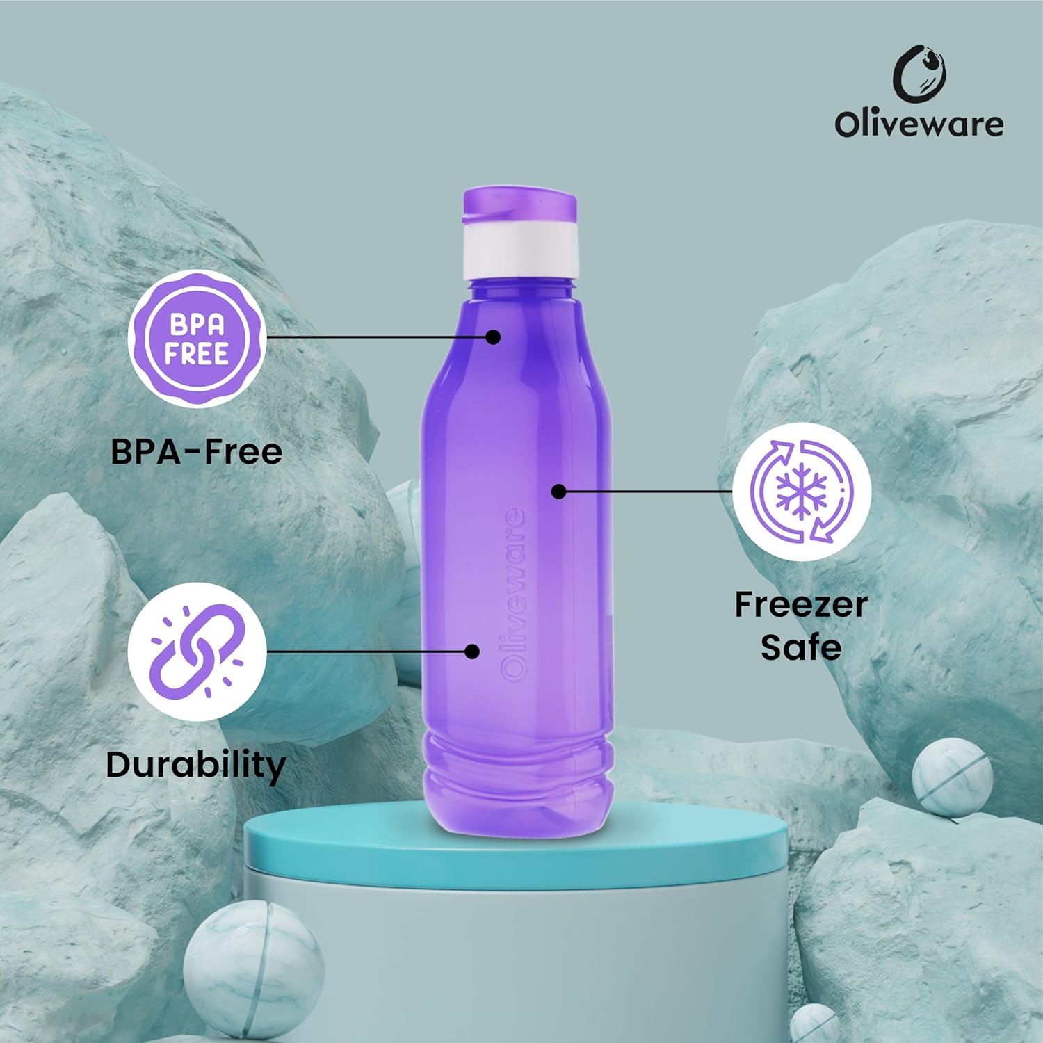 oliveware Triangular Range Premium PET Water Bottle,BPA Free & Leak Proof, 1 Litre Bottle, Better Grip, for Home & Office Use, Set of 3 (Voilet)