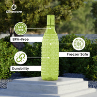 oliveware Premium Plastic Water Bottle, 1L, Set of 6, Green