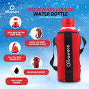 SOPL-OLIVEWARE Jumbo Water Bottle With Washable Carry Sleeve, Shoulder Strap, 2 Litre Bottle, BPA Free & Leak Proof, Fits in Fridge, Pack of 2 - Red