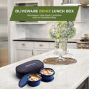 SOPL-OLIVEWARE Deniz Lunch Box, 2 Stainless Steel Containers (450 ml Each), Leak Proof & Microwave Safe, Insulated Fabric Bag, Full Meal & Easy to Carry (Blue)
