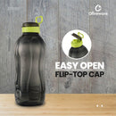 oliveware Jumbo 2 Litre Water Bottle, 100% Leak Proof, BPA Free Premium Plastic Bottle, for Home, Office & Gym, Sturdy with Holder - Pack of 1 (Black_Green)