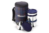 SOPL-OLIVEWARE Mega Lunch Box, 100% Leak Proof, 4 Stainless Steel Containers with BPA Free Airtight Lids (300ml, 450ml, 2x600ml) - Blue