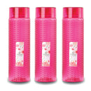 oliveware Round Water Bottle, BPA Free & 100% Leak Proof, 1 Litre Bottle, Better Grip, for Home & Office Use, Set of 3 - Pink