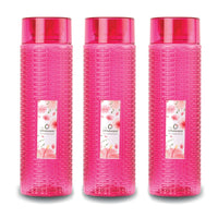 oliveware Round Water Bottle, BPA Free & 100% Leak Proof, 1 Litre Bottle, Better Grip, for Home & Office Use, Set of 3 - Pink
