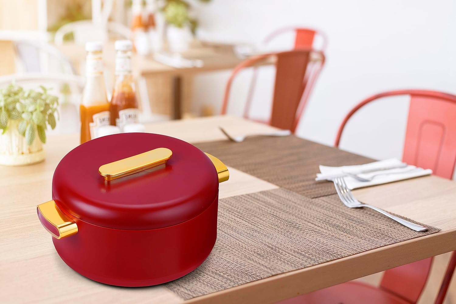 SOPL-OLIVEWARE Fresco Insulated Casserole, Inside Stainless Steel Keep Food Warm, BPA Free, Set of 1 (2000 ml Capacity) - Red