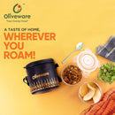 SOPL-OLIVEWARE Sizzle Glassware Round Lunchbox, Borosilicate Glass Containers, Microwave Safe & Leak Proof, 2 Containers with BPA Free Lids (400ml) Each - (Fire, Black_Orange)