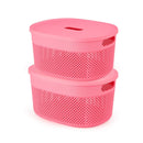 Oliveware Bingo Basket BPA Free Stackable Storage Organisers With Lids, For Clothes, Toys, Stationary, Set of 2B - 5.2 Litere (Pink)