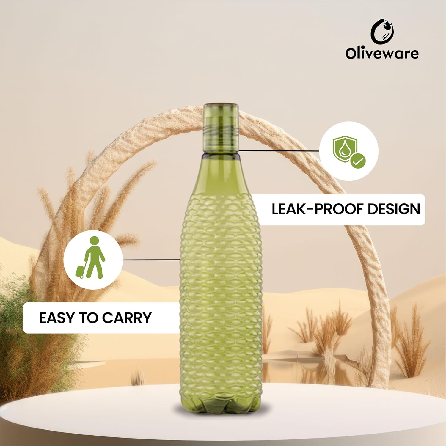 oliveware Premium Mosaic Range Plastic Water Bottle, 1L, Set of 6, Green