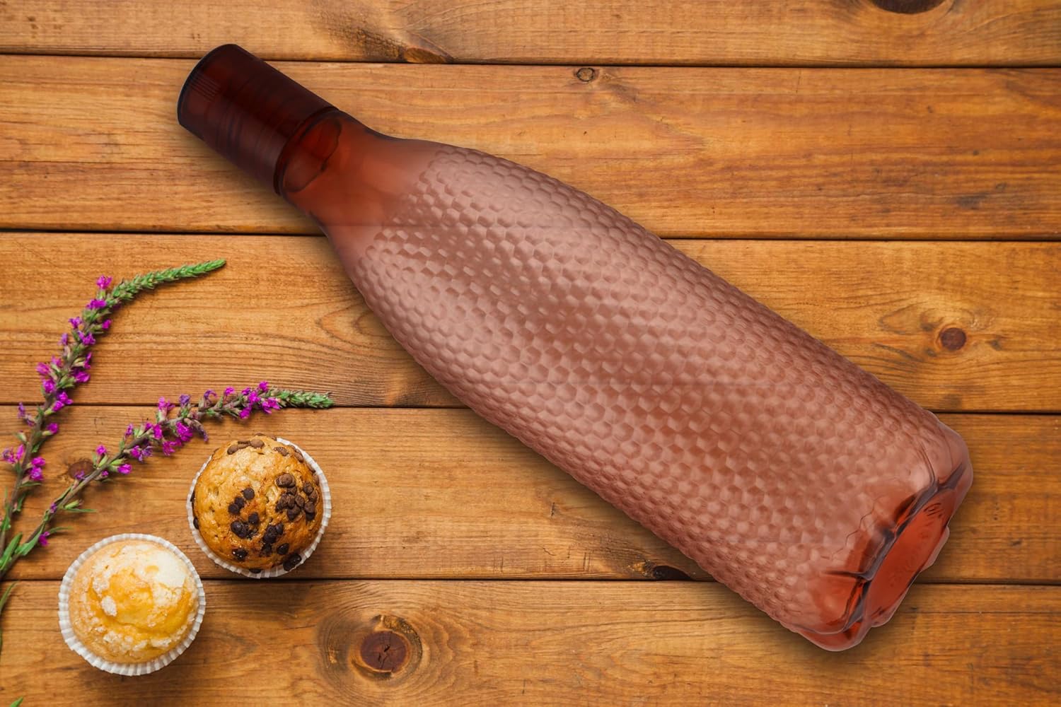 oliveware Honeycomb Design Premium PET Water Bottle With Better Grip, BPA Free & 100% Leak Proof, 1 Litre Bottle, For Home & Office Use, Pack of 2 - Brown & Grey