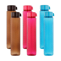 oliveware Premium RIDGED Range Plastic Water Bottle, 400ml, Set of 6, Multicolour