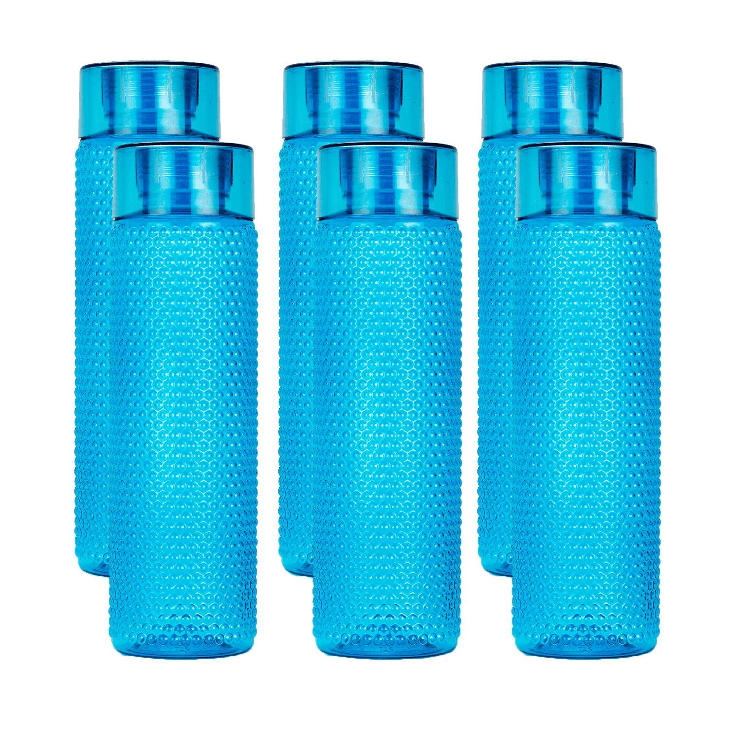 Oliveware Honey Comb 1 L Best Grip Water Bottle with Round Cap (1000 ml, Turquoise Blue) - Pack of 6