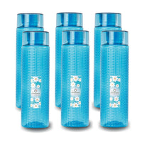 oliveware Round Water Bottle, BPA Free & 100% Leak Proof, 1 Litre Bottle, Better Grip, for Home & Office Use, Set of 6 - Blue