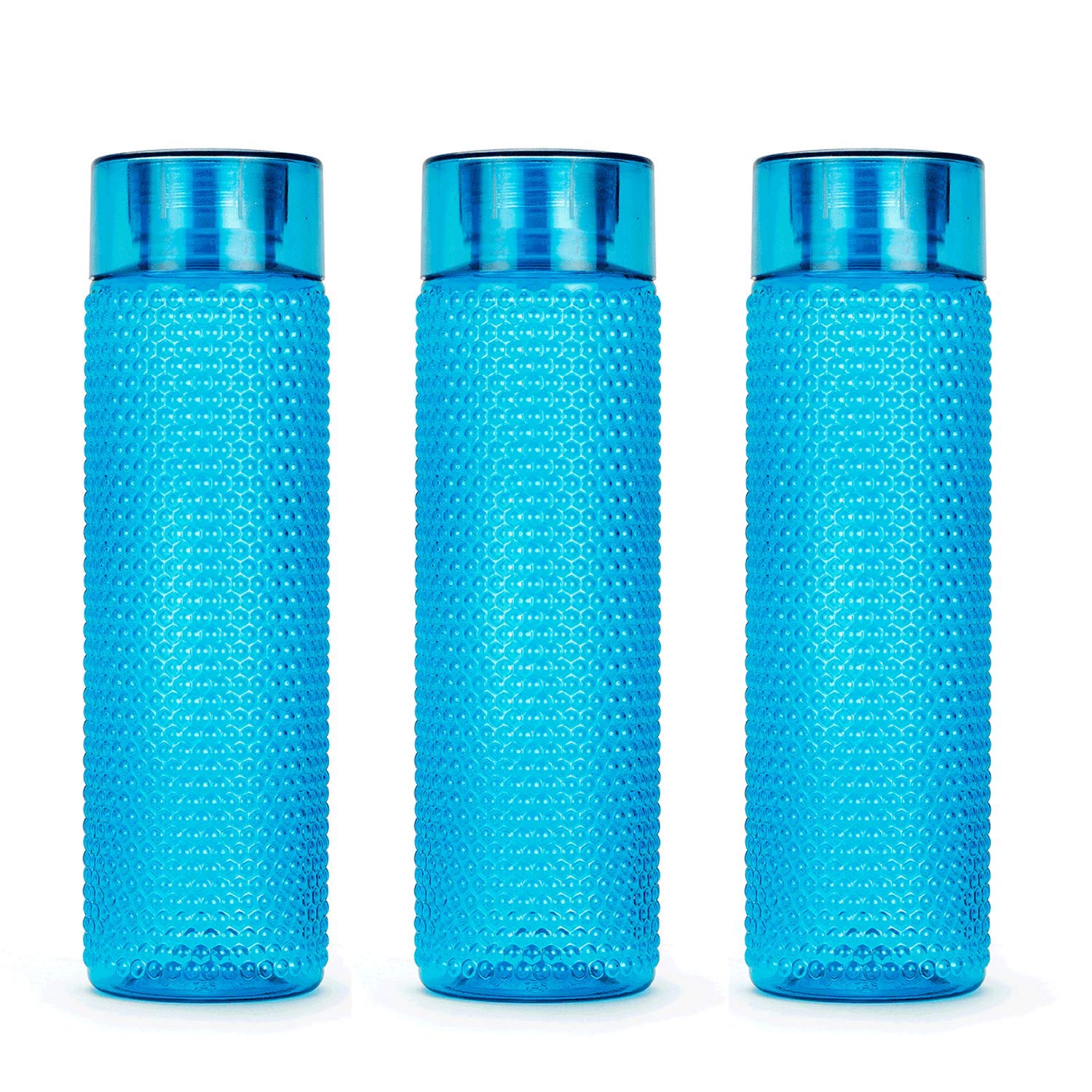 Oliveware Honey Comb Water Bottle with Round Cap | Blue | Pack of 3
