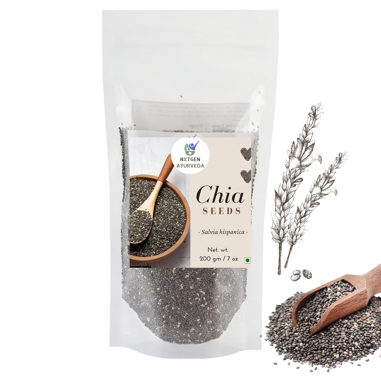 Nxtgen Ayurveda Chia Seeds | 200g | Omega-3 | For Weight Loss