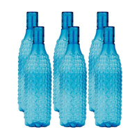 Oliveware Sira Premium PET Water Bottle, 1 Litre Bottle, Better Grip, BPA Free & Leak Proof, for Home & Office Use, Set of 6 (Blue)