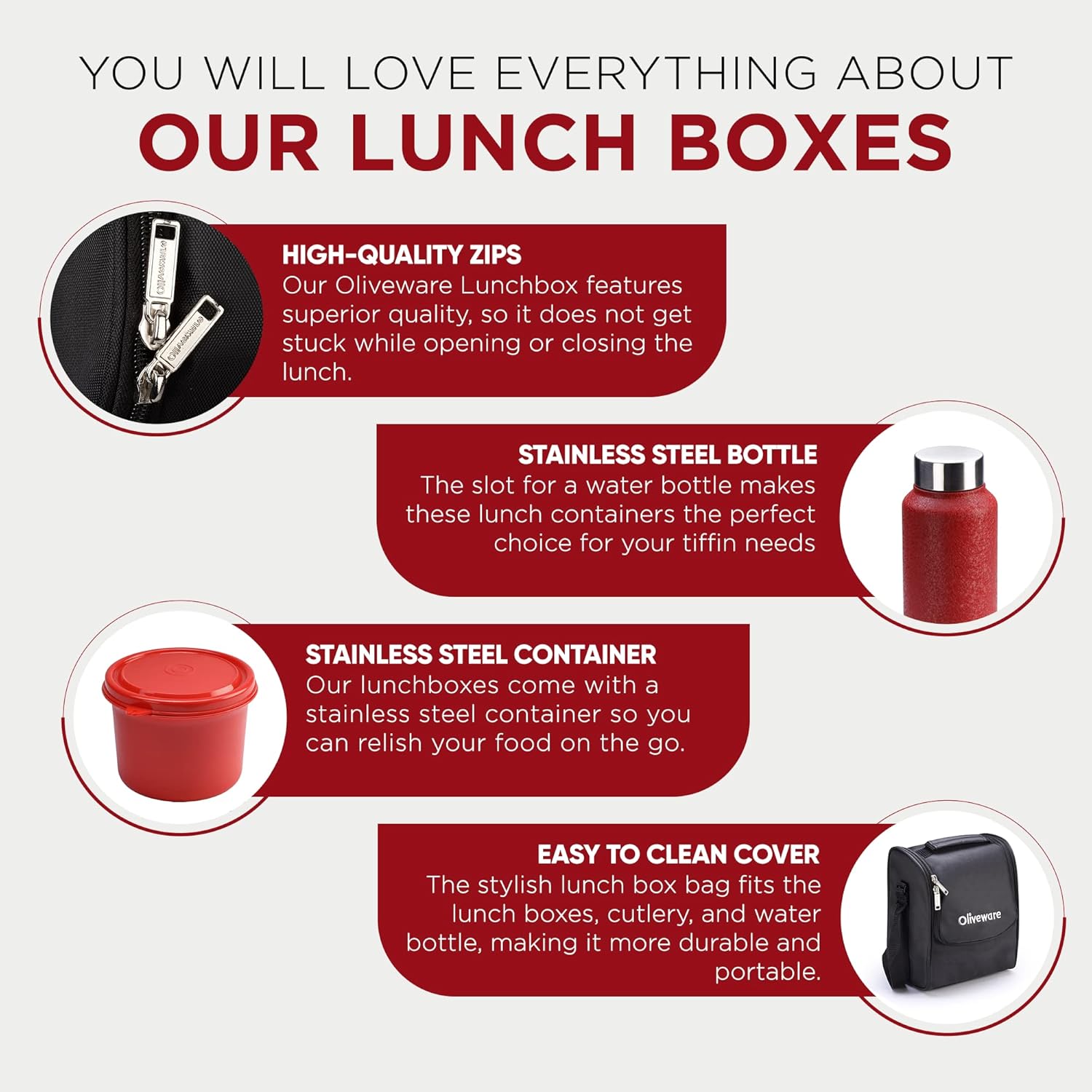 SOPL-OLIVEWARE Teso Pro Lunch Box With Steel Cutlery,3 Microwave Safe Inner Steel Containers With Bpa Free Lids(290Ml,450Ml&600Ml)Plastic Pickle Box(130Ml)Steel Water Bottle(750Ml)-Red,1470 Ml