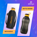 Oliveware Jumbo Water Bottle with Washable Carry Sleeve Shoulder Strap Bag, BPA Free & Leak Proof, Stretchable Sleeve Fits in Fridge (Black - Yellow, 2 L)