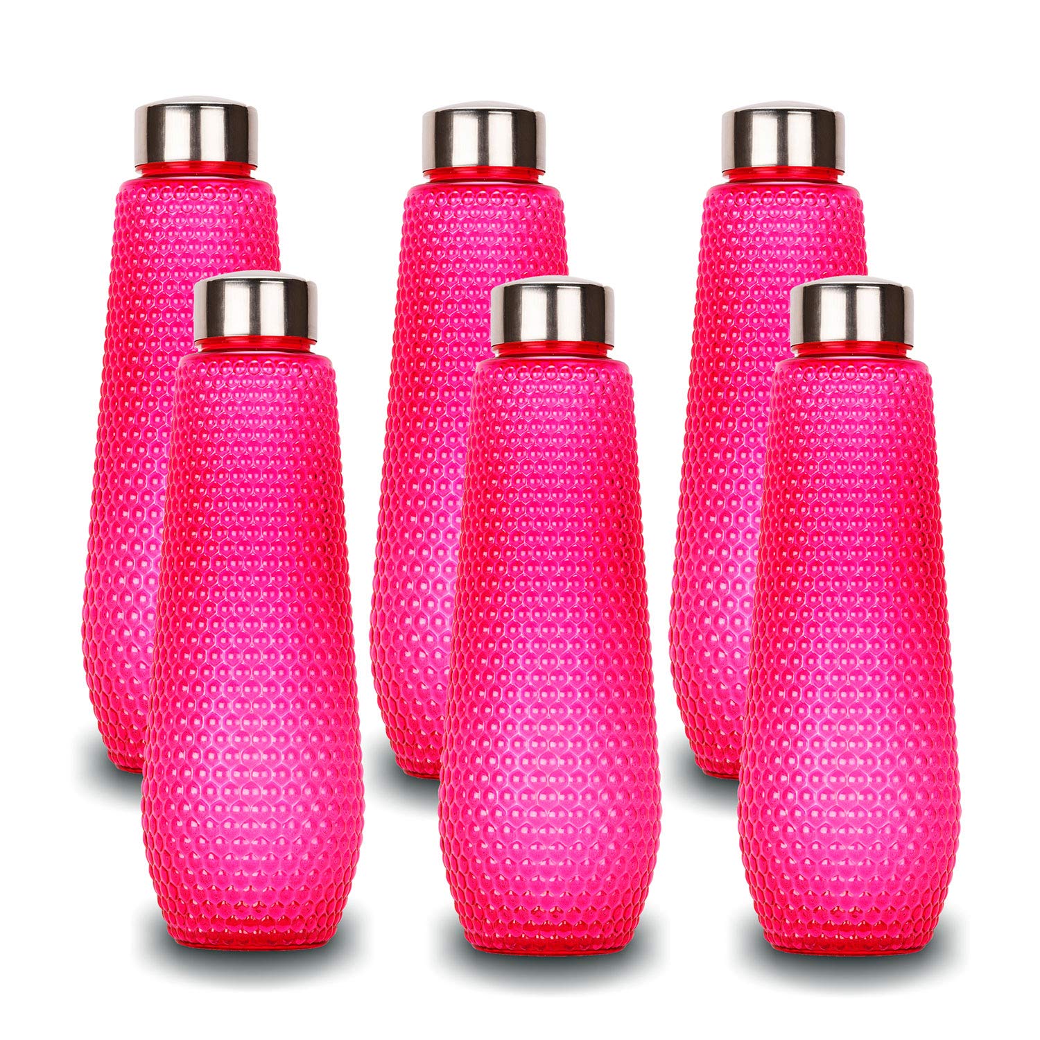 oliveware Corn Water Bottle with Round Cap, Better Grip, BPA Free & 100% Leak Proof, 1 Litre Capacity, Sturdy, Pink, Pack of 6