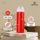 Oliveware Hercules Water Bottle, BPA Free & Leak Proof, Durable Plastic, for Home & Office Use, with Easy Grip Handle, 750 ml Capacity, Set of 3 (Red)