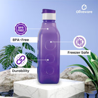 Oliveware Premium PET Water Bottle | SUPERIYA Range | Violet - Pack of 6 | 1 Litre Bottle | Better Grip | 1000 Ml Capacity | for Home & Office Use