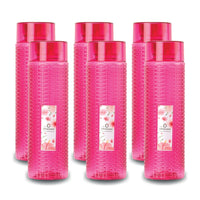 oliveware Round Water Bottle, BPA Free & 100% Leak Proof, 1 Litre Bottle, Better Grip, for Home & Office Use, set of 6 - Pink