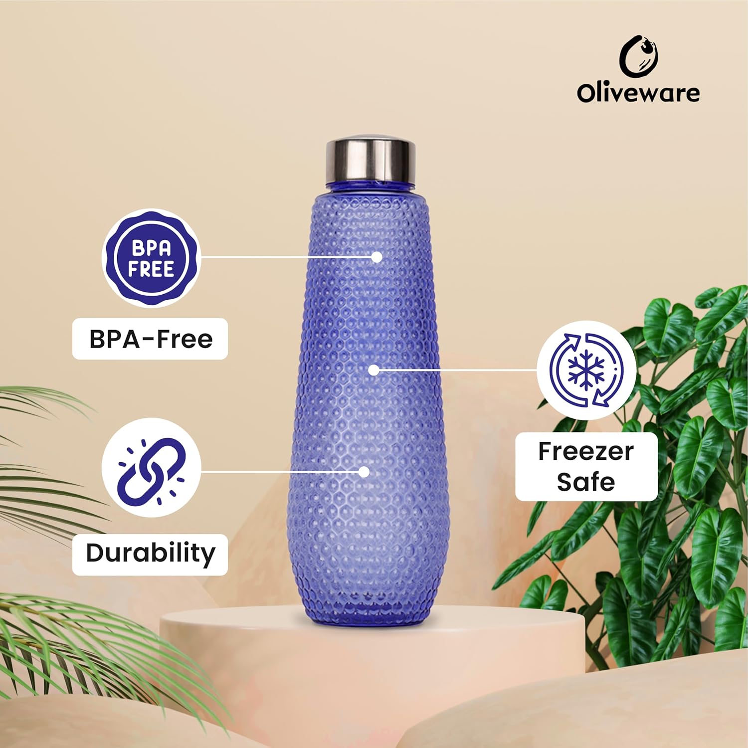 oliveware Corn Water Bottle with Round Cap | BPA Free & 100% Leak Proof | 1000 Ml | Sturdy | Violet | Pack of 6