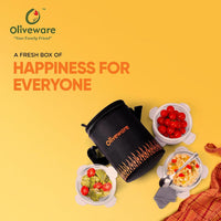 SOPL-OLIVEWARE Dazzle Glassware Round Lunchbox | with Napkin & Steel Spoon | Borosilicate Glass | Microwave Proof | Set of 3 (400ml)