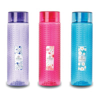 oliveware Round Water Bottle, BPA Free & 100% Leak Proof, 1 Litre Bottle, Better Grip, for Home & Office Use, set of 3 - Multi