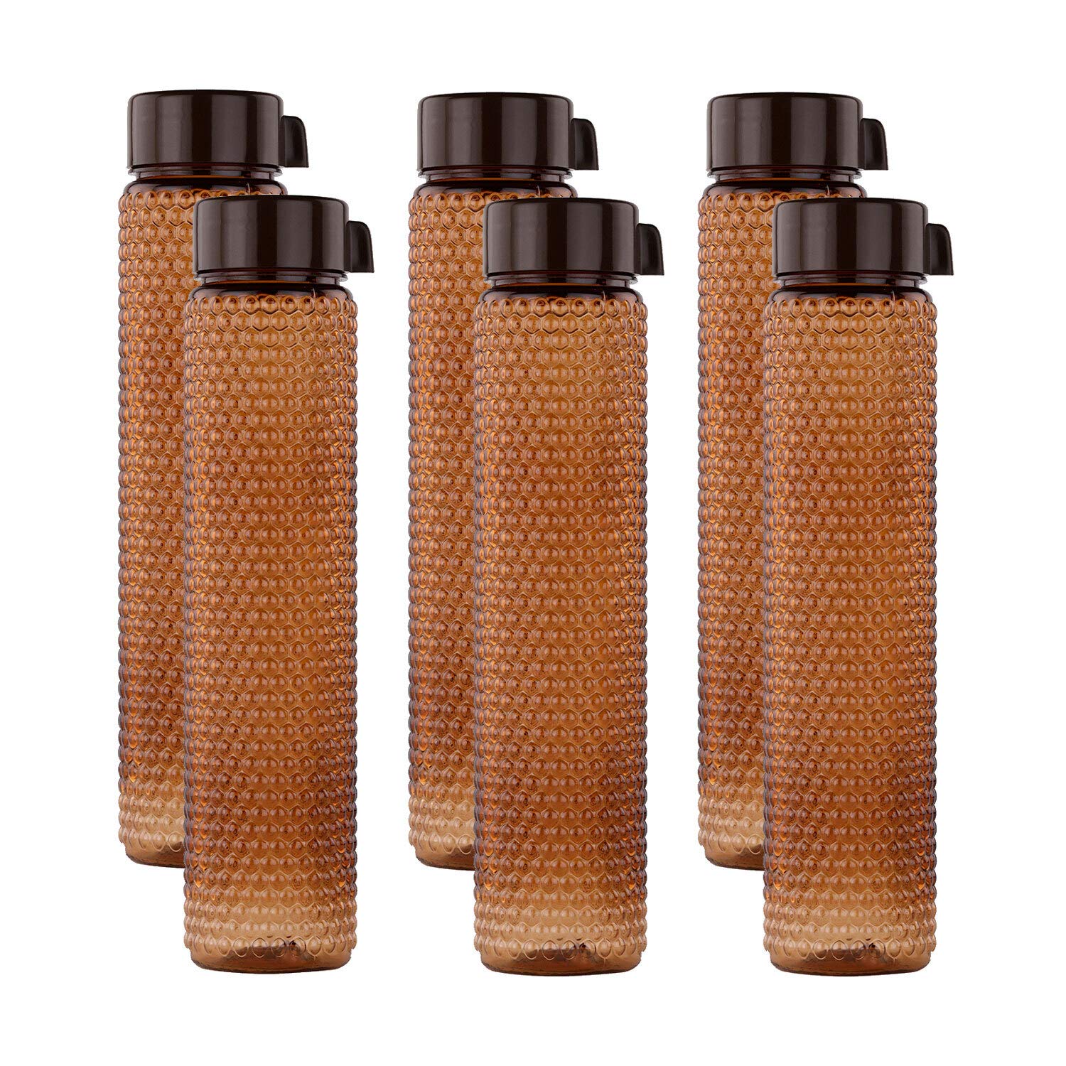oliveware Premium RIDGED Range Plastic Water Bottle, 400ml, Set of 6, Brown