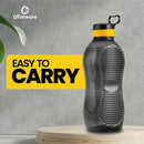 Oliveware King 2 Litre Water Bottle | For Home, Office & Gym | 2000 ML Jumbo Size | Sturdy with Holder | BPA Free Premium Bottle | Best Big 2L Bottle - Black Yellow