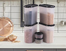 Oliveware Modular Storage Containers, BPA Free, For Pulses, Rice, Dal, Atta & Flour, Set of 6 (4x1800ml, 2x180ml) - Black