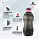 oliveware Jumbo 2 Litre Water Bottle | for Home, Office & Gym | Sturdy with Holder | 100% Leak Proof | BPA Free Premium Plastic Bottle- Pack of 1(Black_Pink)
