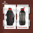 oliveware SOPL Jumbo Water Bottle With Washable Carry Sleeve, Shoulder Strap, 2 Litre Bottle, BPA Free & Leak Proof, Fits in Fridge, Pack of 1 (Black_Red)