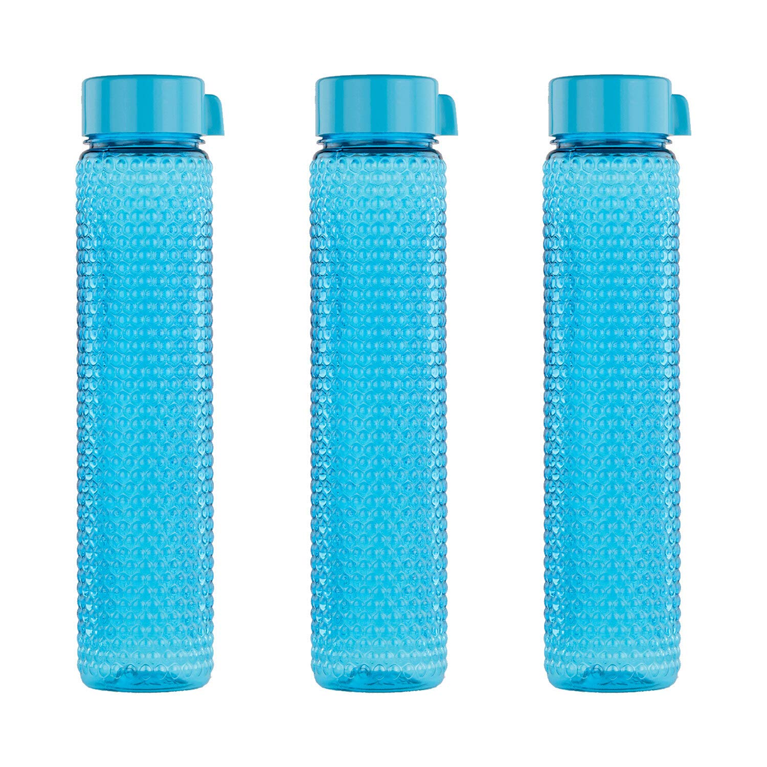 oliveware Premium RIDGED Range Plastic Water Bottle, 400ml, Set of 3, Blue