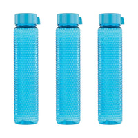 oliveware Premium RIDGED Range Plastic Water Bottle, 400ml, Set of 3, Blue