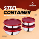 oliveware Elegant Combo Storage Containers, 100% Leak Proof and Dishwasher Safe, 4 Stainless Steel Containers with BPA Free Lid (2x450ml & 2x250ml) - Red