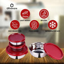 oliveware Elegant Combo Storage Containers, 100% Leak Proof and Dishwasher Safe, 4 Stainless Steel Containers with BPA Free Lid (2x450ml & 2x250ml) - Red